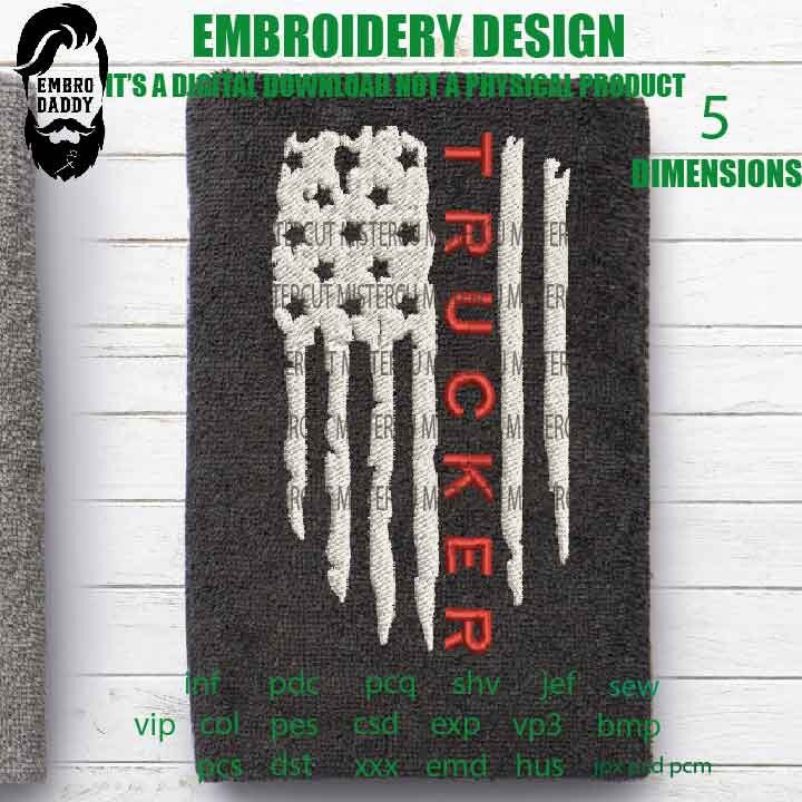 Machine Embroidery, USA flag trucker gift idea PES, xxx, father day flag gift idea, hus & more, embroidery files , husband pes