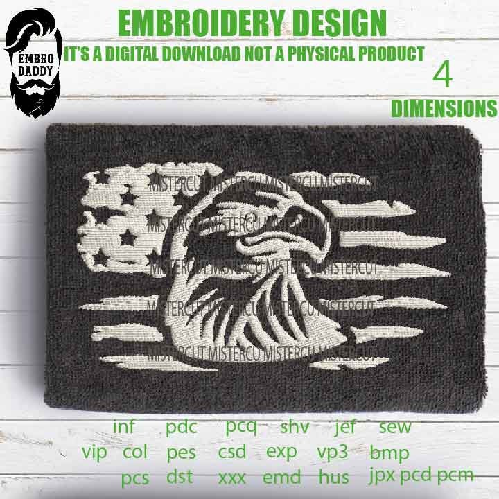 Machine Embroidery, USA flag eagle head Embroidery files, american gift idea PES, xxx, hus & more, embroidery files, patrioticd