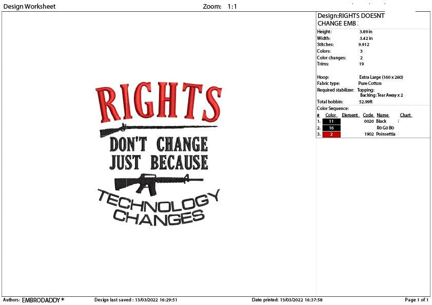 Machine Embroidery, Rights dont change emb, 2nd amendment, defend the second gift idea PES, xxx, hus & more, embroidery files, patriotic