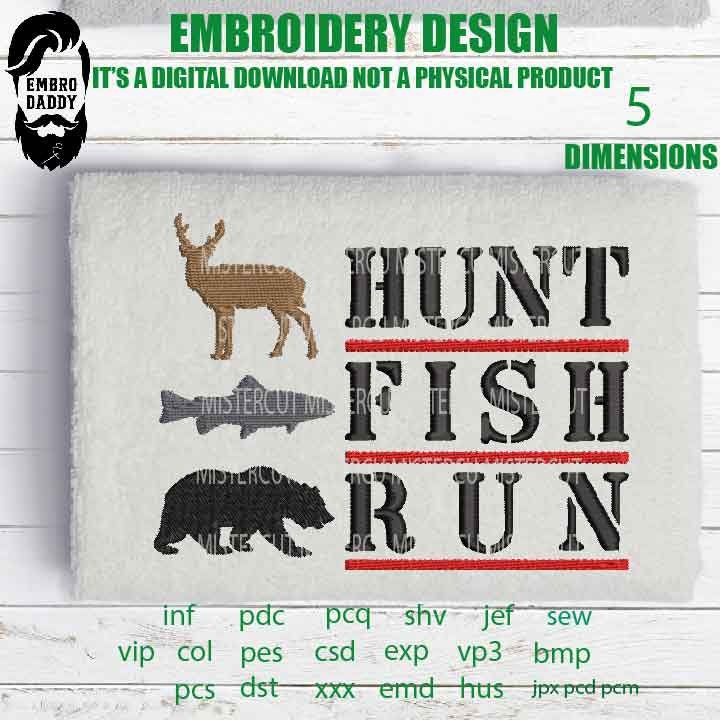 Machine Embroidery,Hunt fish Run, hunter, embroidery files, hunter Gift Idea, nature Design landscape, hog PES, xxx, hus & more, embroidery