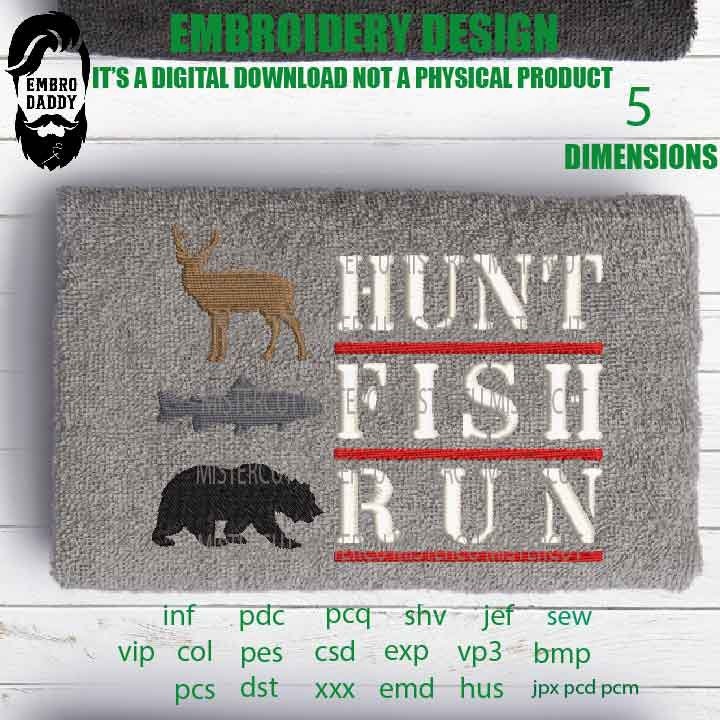 Machine Embroidery,Hunt fish Run, hunter, embroidery files, hunter Gift Idea, nature Design landscape, hog PES, xxx, hus & more, embroidery