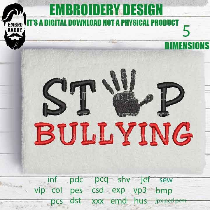 Machine Embroidery, stop bullying emb files, peace love, Anti Bullying gift idea PES, xxx, hus & more, embroidery files digital download