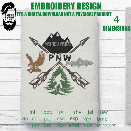 Machine Embroidery, pacific northwest direction embroidery files, Adventure decal Gift Idea, nature Design landscape, PES, xxx, hus & more