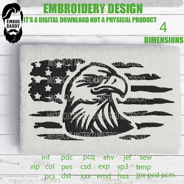 Machine Embroidery, USA flag eagle head Embroidery files, american gift idea PES, xxx, hus & more, embroidery files, patrioticd