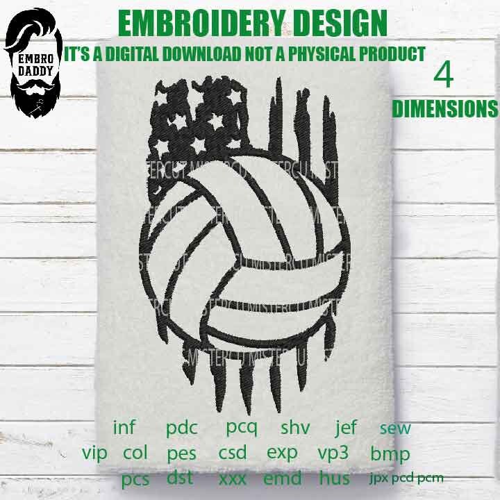 Machine Embroidery, USA flag Volleyball Embroidery files, gift idea PES, xxx, hus & more, embroidery file