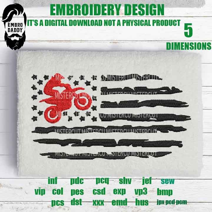 Machine Embroidery, USA flag dirty Bike gift idea PES, xxx, hus & more, embroidery files , husband pes