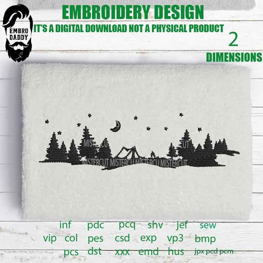 Machine Embroidery, tent landscape emb file, love nature gift idea PES, xxx, hus & more, vacation embroidery file, husband gift idea emb