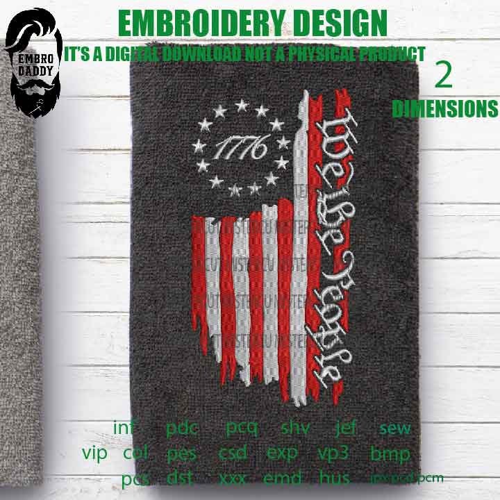 Machine Embroidery, USA flag big star, we  the people american patriotic gift idea PES, xxx, hus & more, embroidery files, patriotic