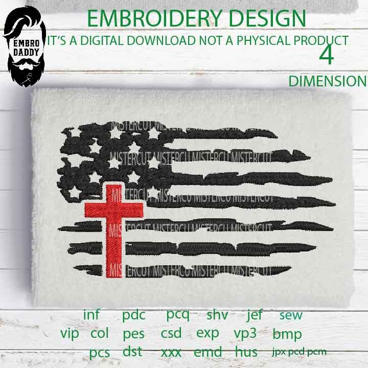 Machine Embroidery, Usa flag Cross embroidery files, American Flag gift idea PES, xxx hus & more, patriotic, fathers day, Dad