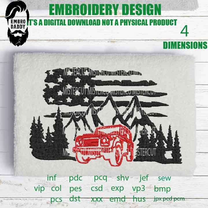 Machine Embroidery, usa flag offroad embroidery files, American Flag gift idea PES, xxx hus & more, patriotic, fathers day gift idea, Dad