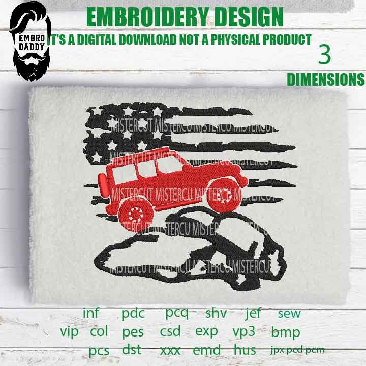 Machine Embroidery, usa flag offroad embroidery files, American Flag gift idea PES, xxx hus & more, patriotic, fathers day gift idea, Dad