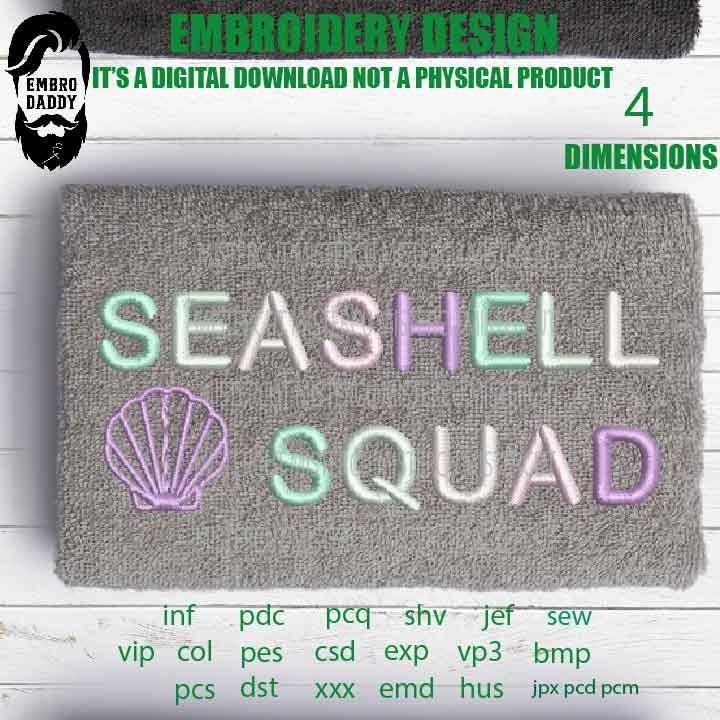 Machine Embroidery, seashell squad embroidery design, gift for camping, funny sea lover gift idea PES, xxx, hus & more, husband gift idea