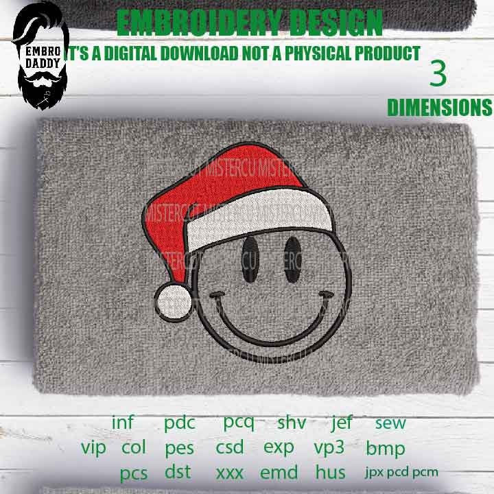 Machine Embroidery, santa smiley face, Christmas gift idea xxx, hus & more, embroidery files PES, xxx, hus and more, winter pes