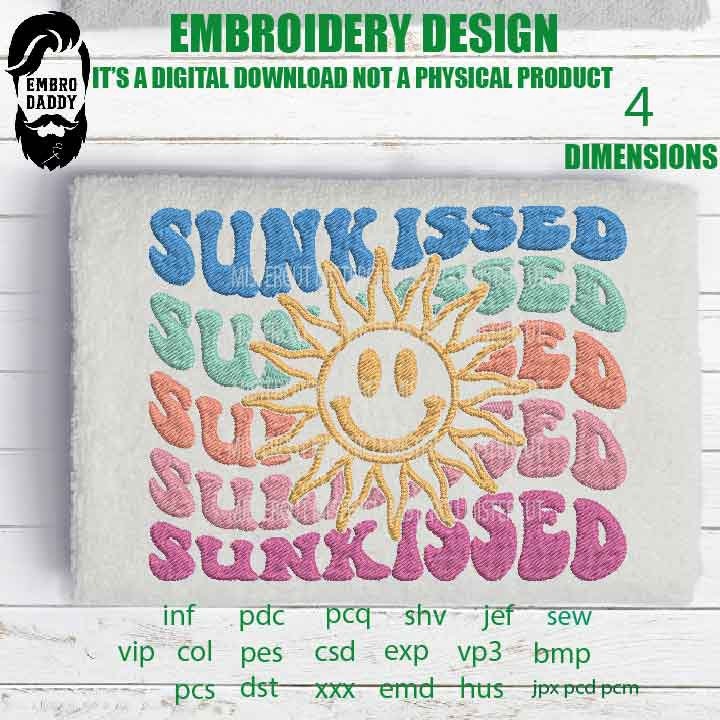 Machine Embroidery, sun kissed embroidery files, weavy summer saying pes Gift Idea, smily summer Design PES, xxx, hus & more, embroidery pes