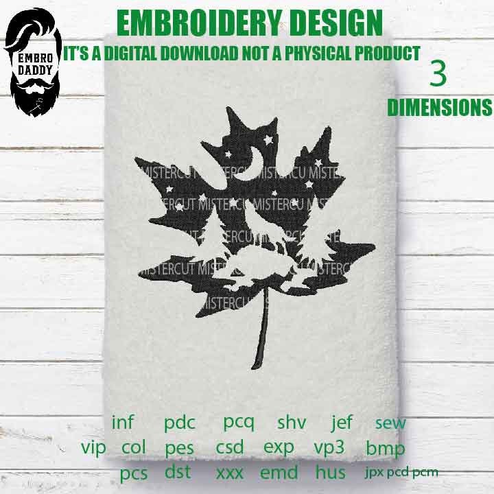 Machine Embroidery, Wolf maple leaf landscape, love nature gift idea PES xxx hus & more trip vacation embroidery file husband gift idea emb