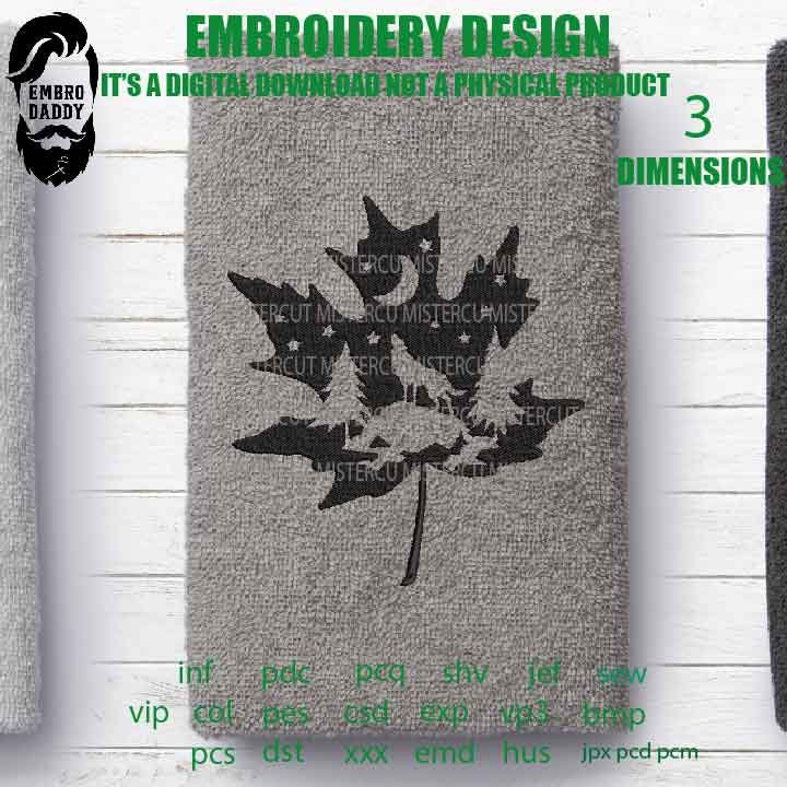 Machine Embroidery, Wolf maple leaf landscape, love nature gift idea PES xxx hus & more trip vacation embroidery file husband gift idea emb