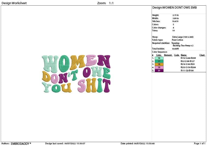 Machine Embroidery, women don't owe you shit emb file, gift idea PES, xxx, hus & more, embroidery files, abortion embroidery files