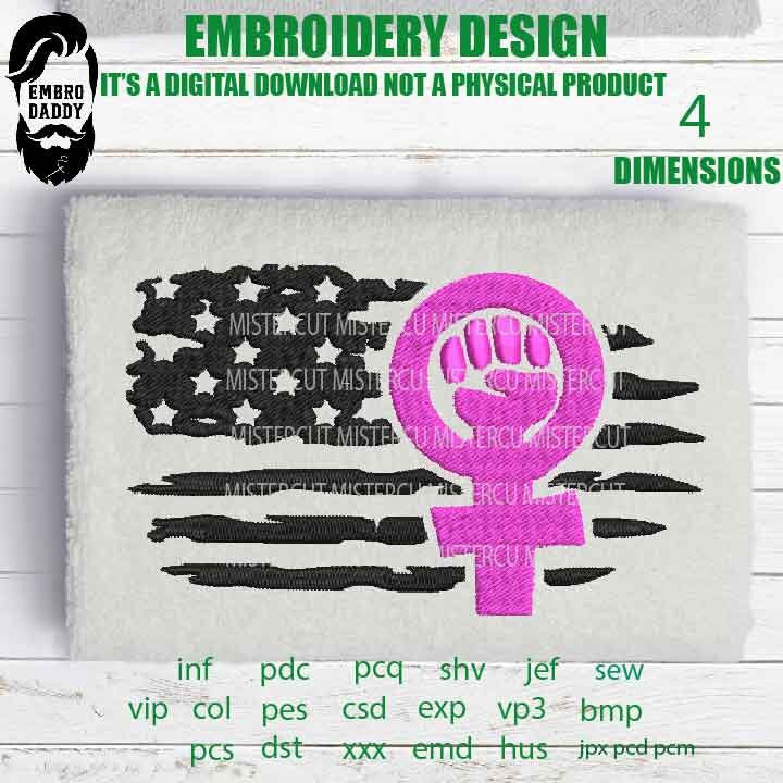 Machine Embroidery, usa flag feminist emb file, gift idea PES, xxx, hus & more, embroidery files, abortion embroidery files