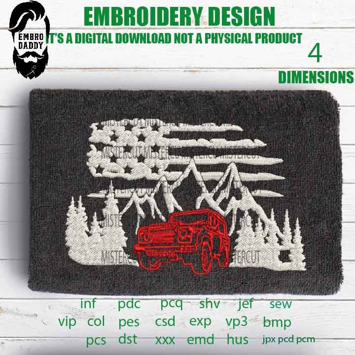 Machine Embroidery, usa flag offroad embroidery files, American Flag gift idea PES, xxx hus & more, patriotic, fathers day gift idea, Dad