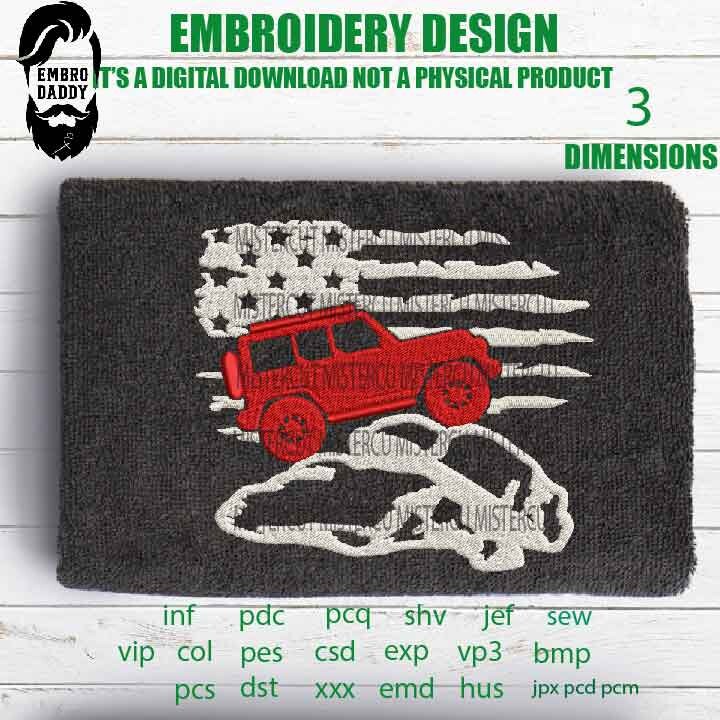 Machine Embroidery, usa flag offroad embroidery files, American Flag gift idea PES, xxx hus & more, patriotic, fathers day gift idea, Dad