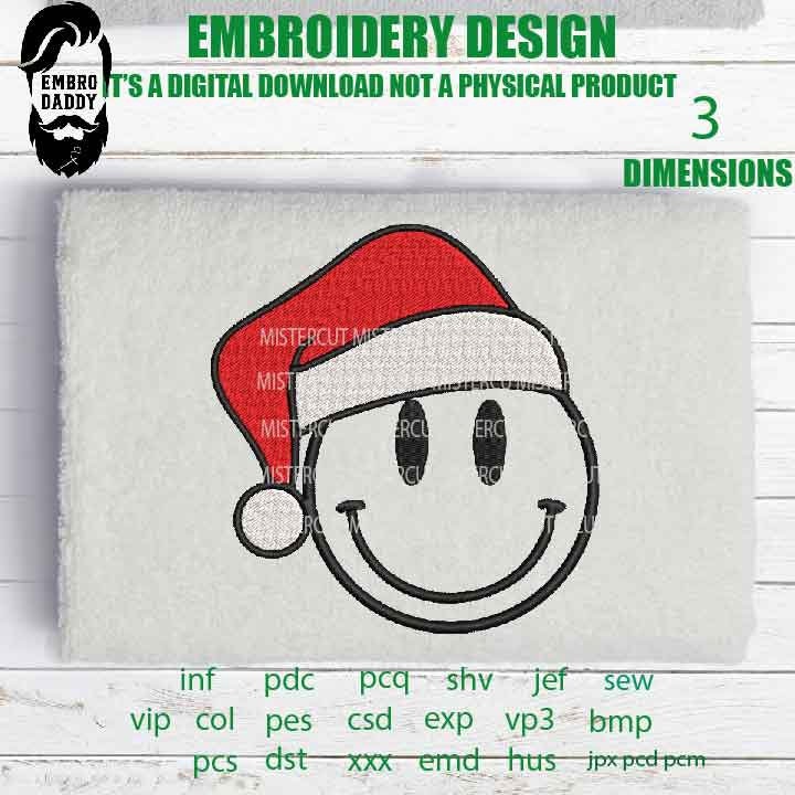 Machine Embroidery, santa smiley face, Christmas gift idea xxx, hus & more, embroidery files PES, xxx, hus and more, winter pes