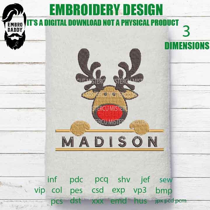 Machine Embroidery, reindeer monogram, Christmas gift idea xxx, hus & more, embroidery files PES, xxx, hus and more, winter pes