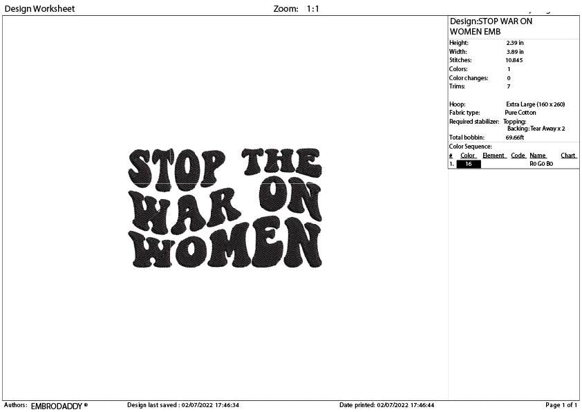 Machine Embroidery, stop the war on women emb file, gift idea PES, xxx, hus & more, embroidery files, abortion embroidery files