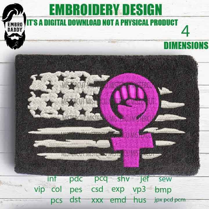 Machine Embroidery, usa flag feminist emb file, gift idea PES, xxx, hus & more, embroidery files, abortion embroidery files