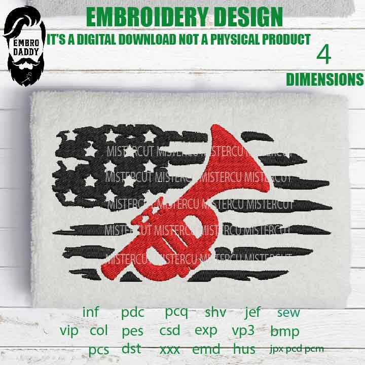 Machine Embroidery, USA flag trumpet gift idea PES, xxx, hus & more, guitar player gift idea embroidery files , husband pes