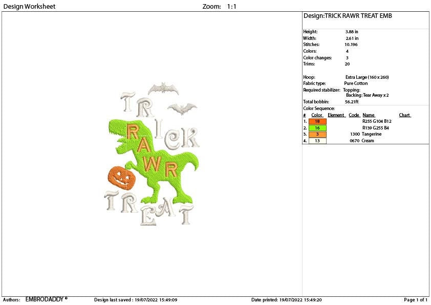 Trick rawr treat Machine Embroidery files, halloween funny gift idea PES, xxx, hus & more, embroidery files digital download