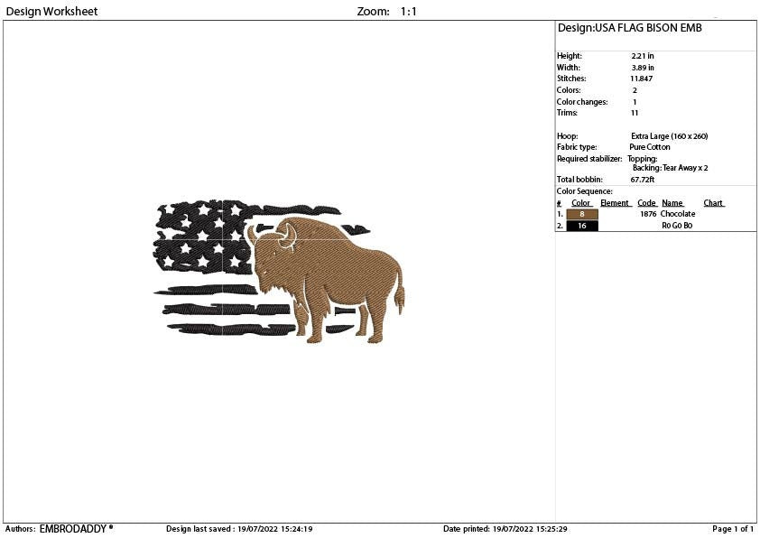 Machine Embroidery, usa flag bison landscape embroidery files, hiker Gift Idea, nature Design, PES, xxx, hus & more, buffalo pes