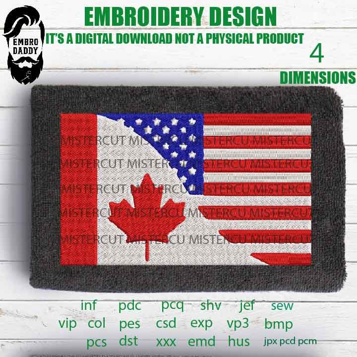 Machine Embroidery, USA Canada flag, friendship flag, american canadian gift idea PES, xxx, hus & more, embroidery files, patriotic