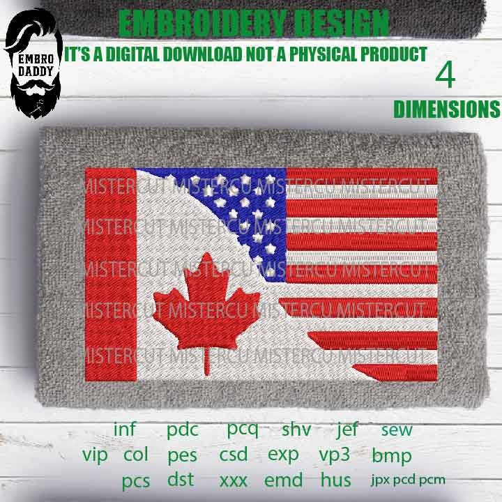 Machine Embroidery, USA Canada flag, friendship flag, american canadian gift idea PES, xxx, hus & more, embroidery files, patriotic