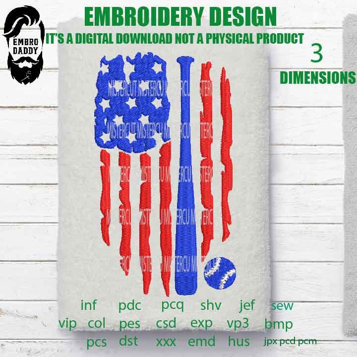 Machine Embroidery, USA flag baseball player gift idea Embroidery files, PES, xxx, hus & more, embroidery files, husband pes, father gift