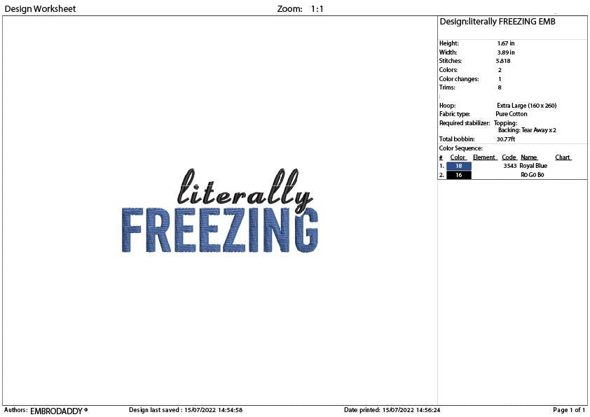 Literally Freezing Embroidery File - 5 Sizes - 5 Formats - Winter, Xmas, Holiday