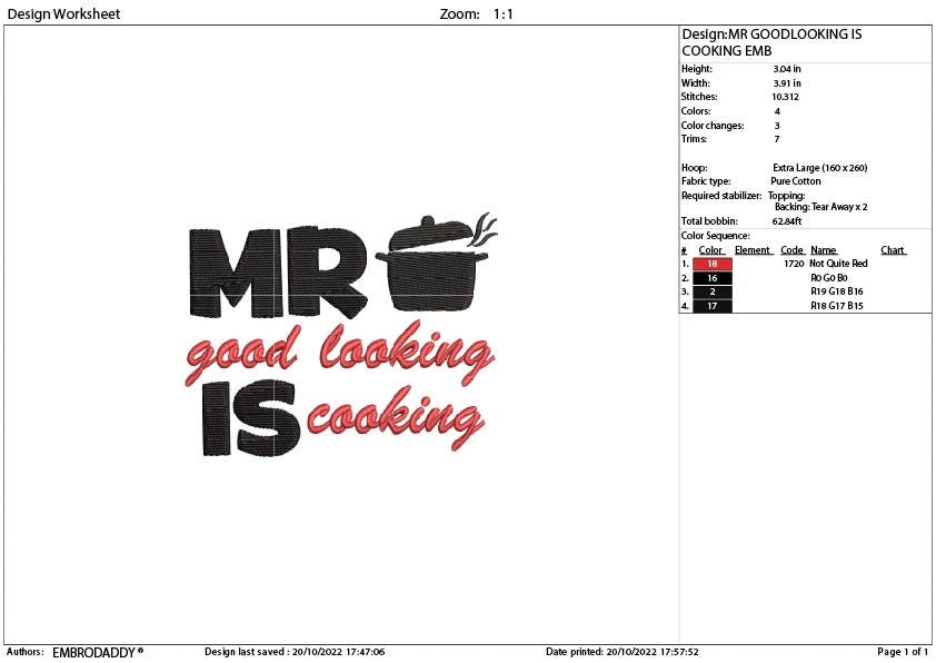 mr good looking is cooking Embroidery Pattern File, PES, DST, hus & more, digital download, cooking Lovers Gifts Idea, dad gift idea pes