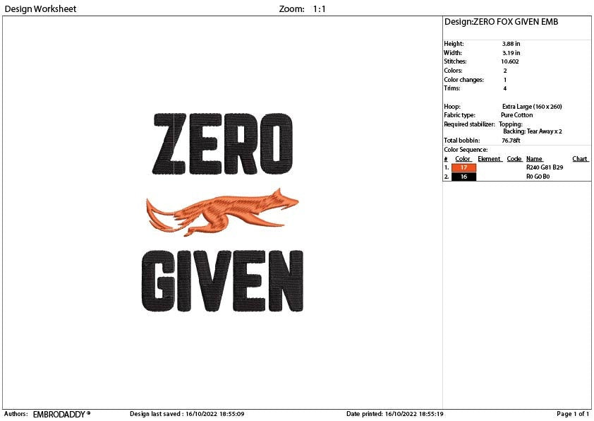 Zero Fox given Embroidery Pattern File, PES, DST, hus & more, digital download, Gifts Idea pes file