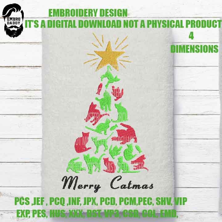 Embroidery files, Merry Catmas Machine Embroidery Design, 4 sizes, Embroidery Pattern, Embroidery File PES, xxx, & more