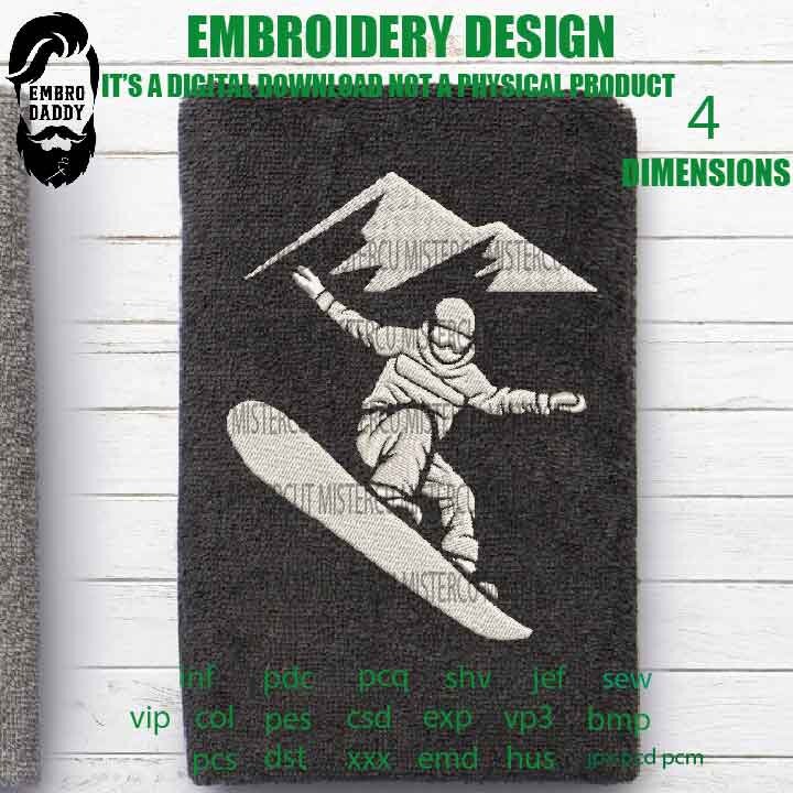 Machine Embroidery, snowboarder Machine Embroidery Design, 4 sizes, Embroidery Design, Embroidery Pattern, gift idea PES, xxx, hus & more