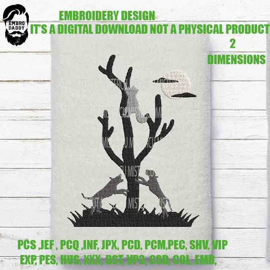 Embroidery files, Night coon hunting, Machine Embroidery Design, 2 sizes, Embroidery Pattern, Embroidery File PES, xxx, & more