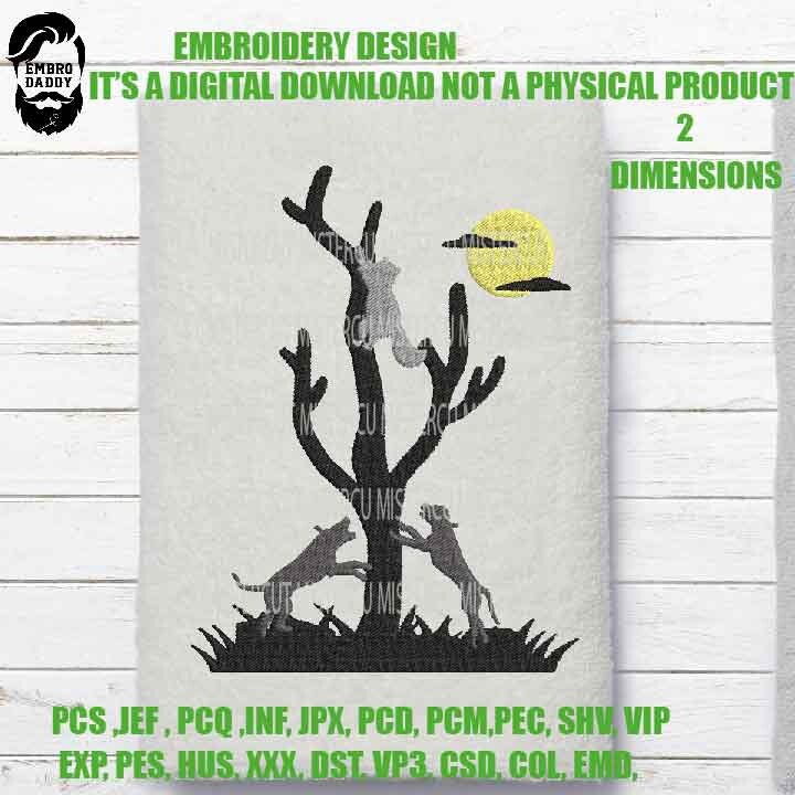 Embroidery files, Night coon hunting, Machine Embroidery Design, 2 sizes, Embroidery Pattern, Embroidery File PES, xxx, & more