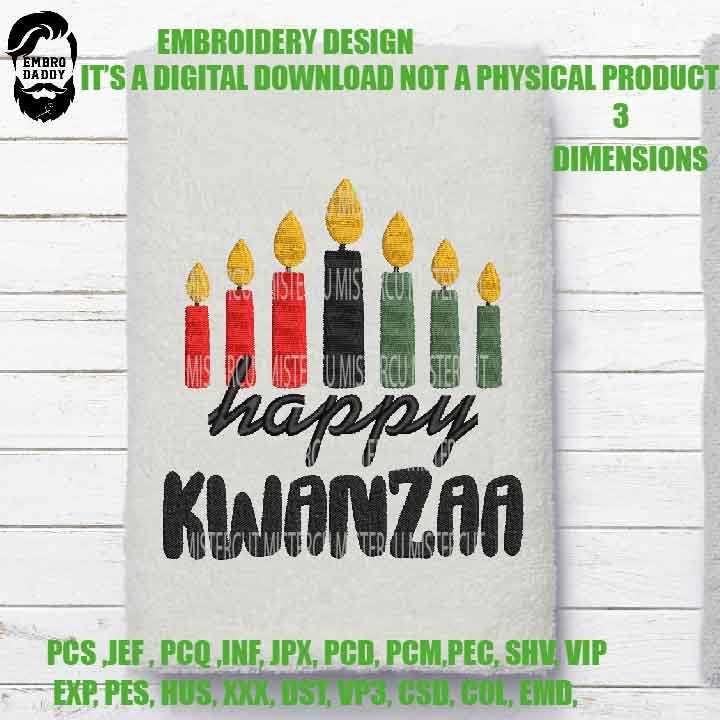 Embroidery files, Happy Kwanzaa Machine Embroidery Design, 3 sizes, Embroidery Pattern, Embroidery File PES, xxx, & more