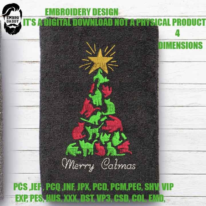 Embroidery files, Merry Catmas Machine Embroidery Design, 4 sizes, Embroidery Pattern, Embroidery File PES, xxx, & more