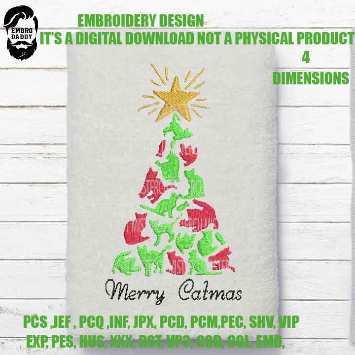 Embroidery files, Merry Catmas Machine Embroidery Design, 4 sizes, Embroidery Pattern, Embroidery File PES, xxx, & more