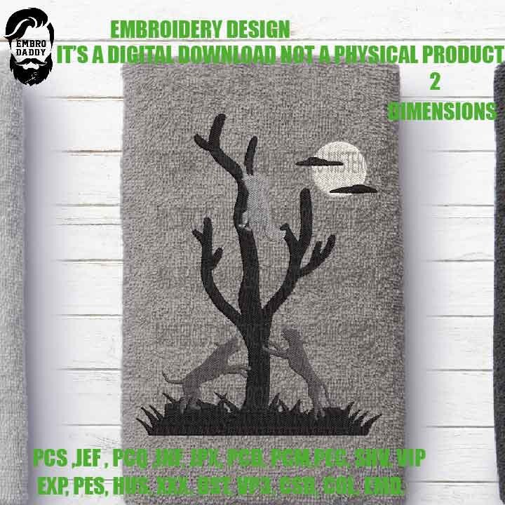 Embroidery files, Night coon hunting, Machine Embroidery Design, 2 sizes, Embroidery Pattern, Embroidery File PES, xxx, & more