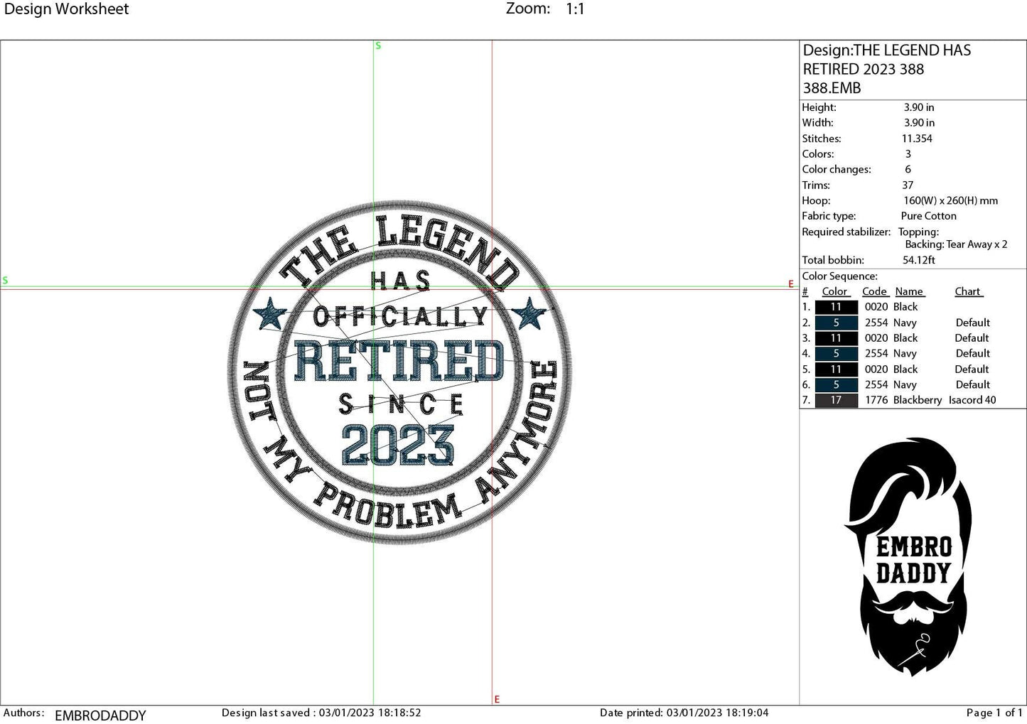 Retired 2023 Embroidery Pattern File in PES, DST, hus & more