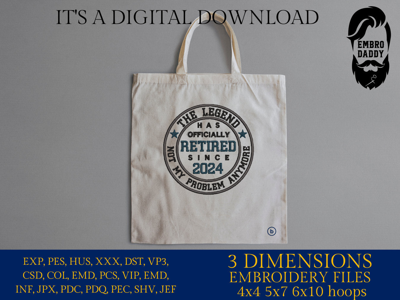 Retired 2024 Embroidery Pattern File in PES, DST, hus & more