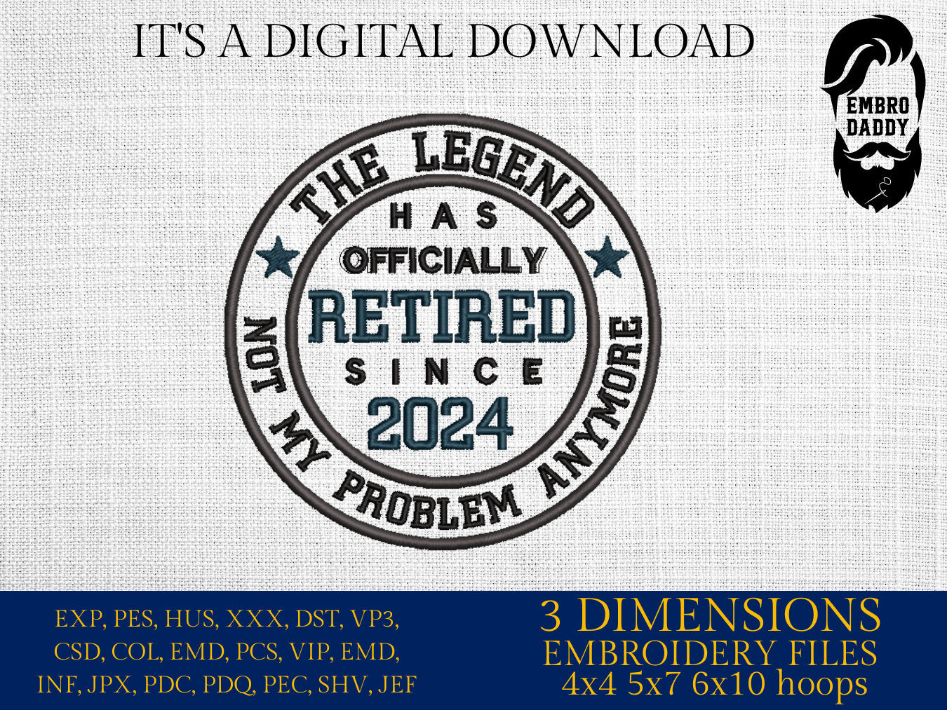 Retired 2024 Embroidery Pattern File in PES, DST, hus & more