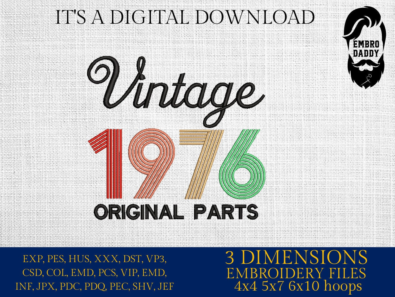 Machine Embroidery, Vintage 1976 Original parts pes, birthday funny embroidery files, gift idea PES, xxx, hus & more