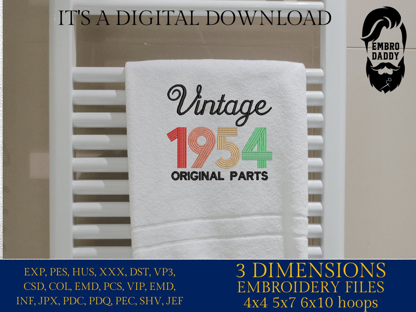 Machine Embroidery, Vintage 1954 Original parts pes, birthday funny embroidery files, gift idea PES, xxx, hus & more